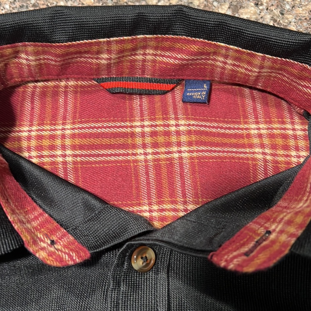 Black corduroy button down shirt. Red flannel on inside of collar/sleeves - Picture 2 of 5
